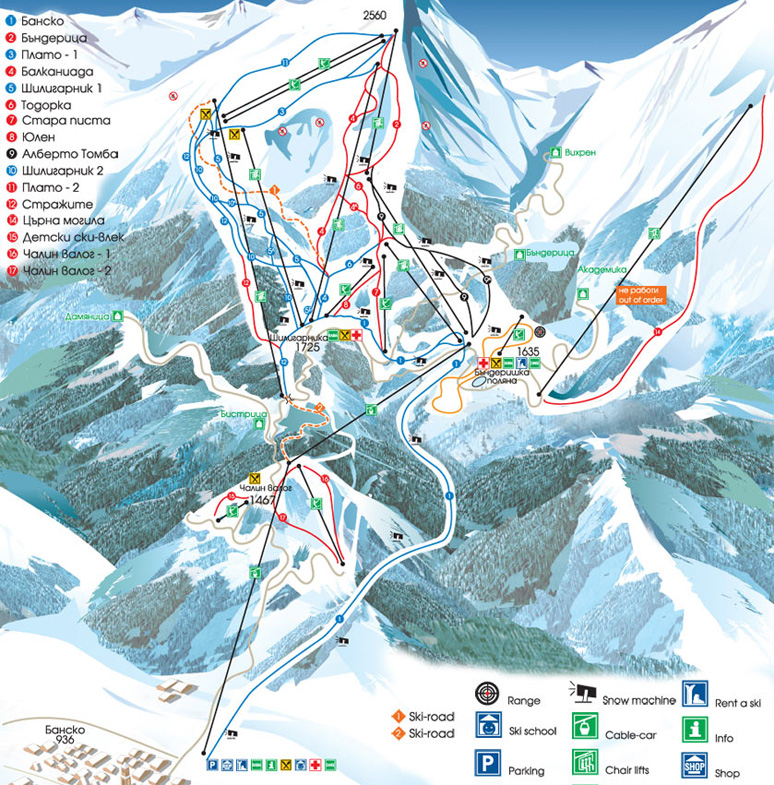 Карта горнолыжных трасс в Банско