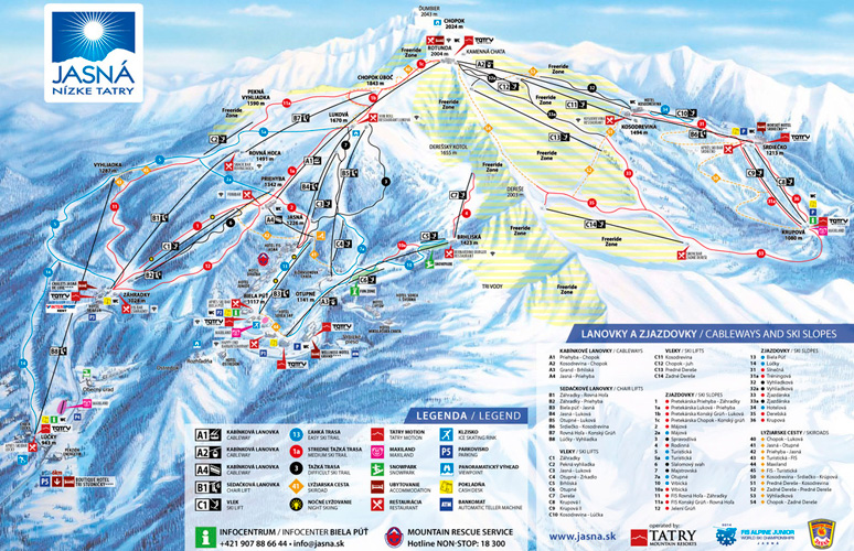 Карта горнолыжных трасс зимнего курорта Ясна